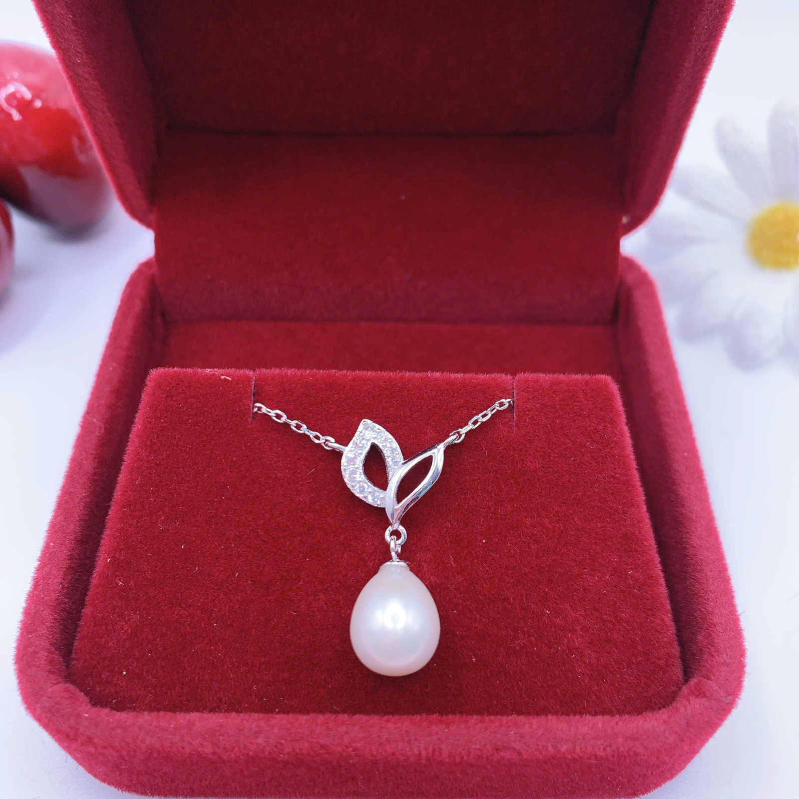 Mặt dây chuyền ngọc hạt gạo 9mm bạc 950-GP683