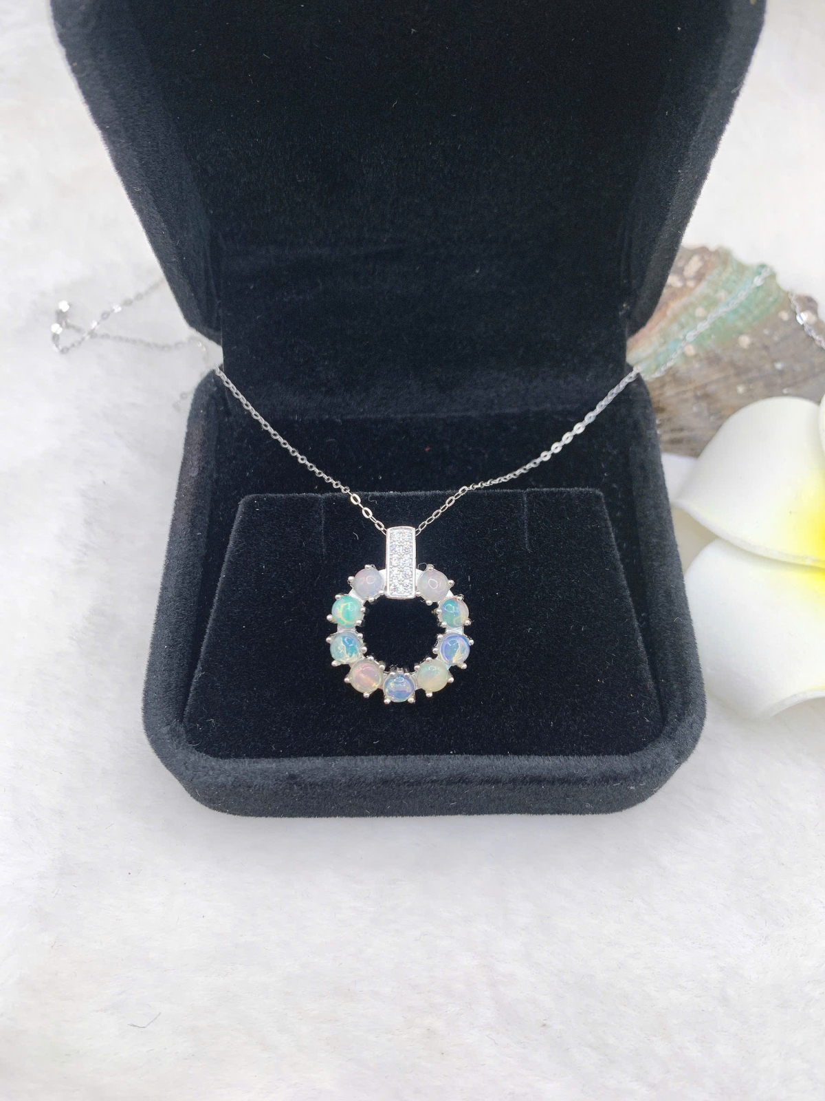 Mặt dây đá Opal 4mm bạc 925-BO090