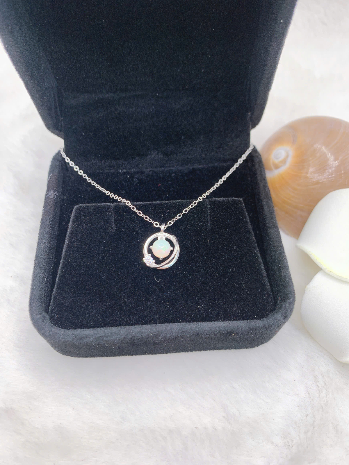 Mặt dây đá Opal 4mm bạc 925-BO070