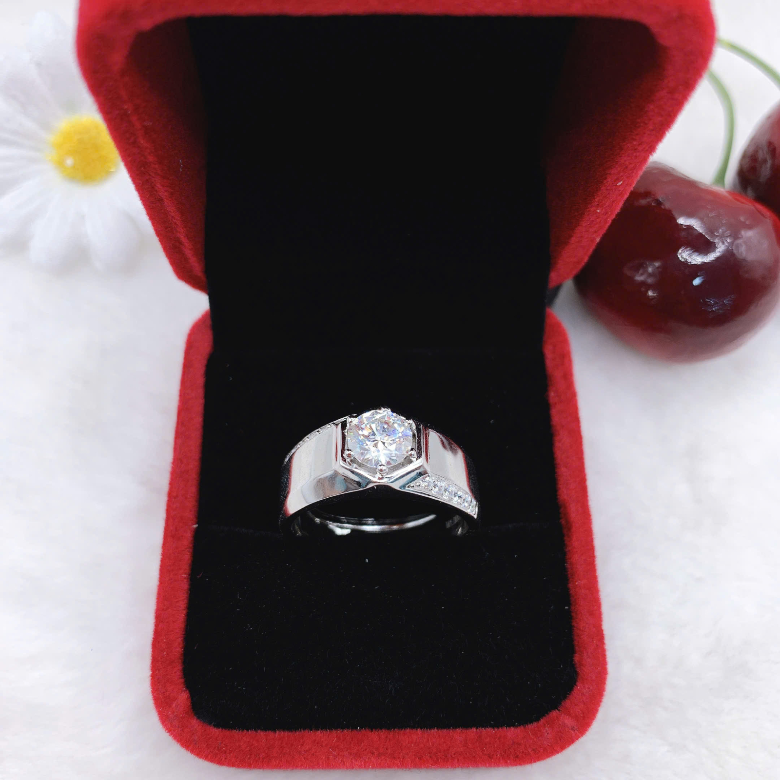 Nhẫn Moissanite (D, FL, Ex ) tròn 6.5mm bạc 925-XM015