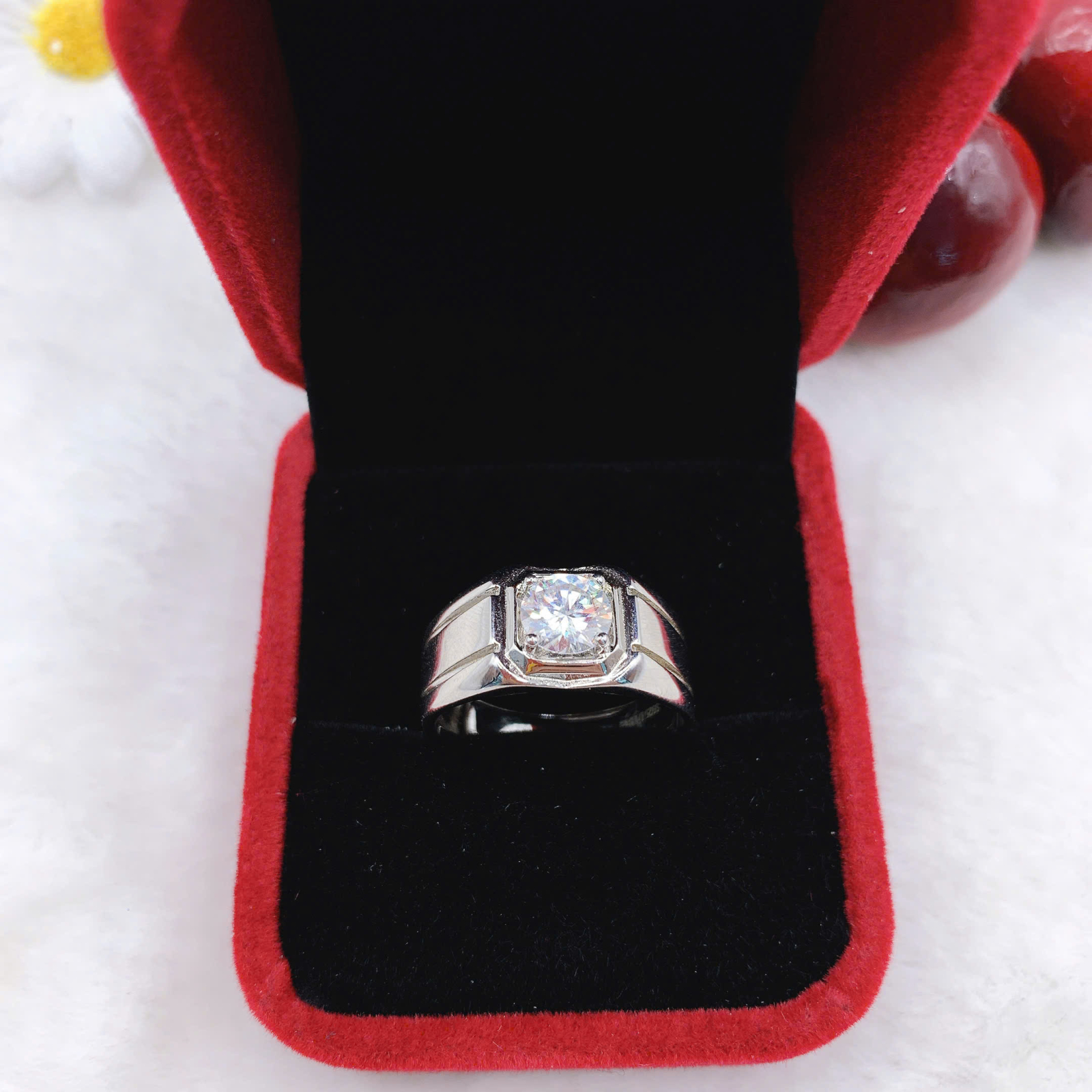 Nhẫn Moissanite (D, FL, Ex ) tròn 6.5mm bạc 925-XM001