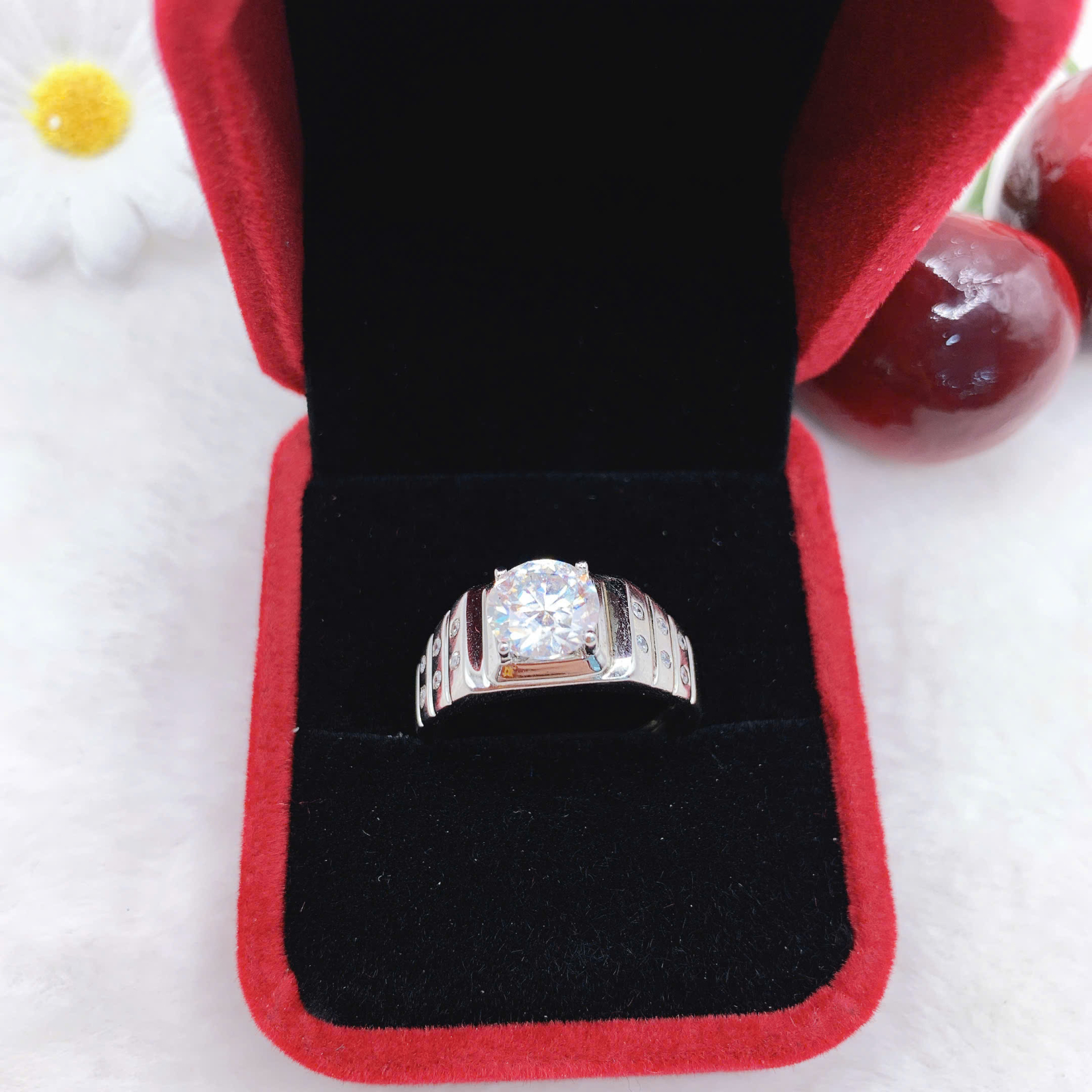 Nhẫn Moissanite (D, FL, Ex ) tròn 8mm bạc 925-XM021