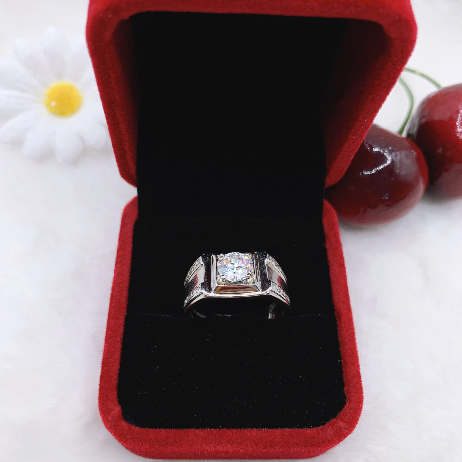  Nhẫn Moissanite (D, FL, Ex ) tròn 6.5mm bạc 925-XM002