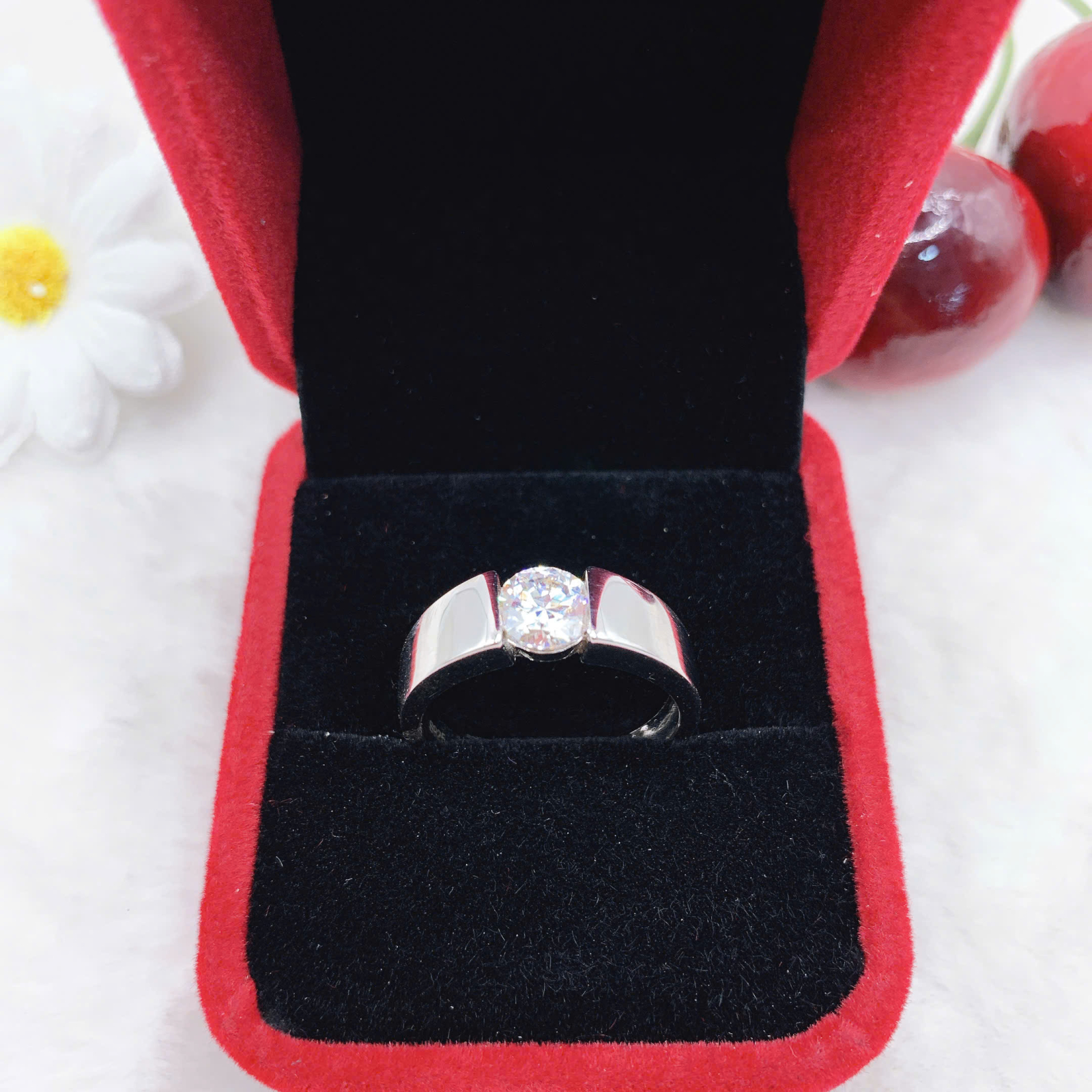 Nhẫn Moissanite (D, FL, Ex ) tròn 6.5mm bạc 925-XM018