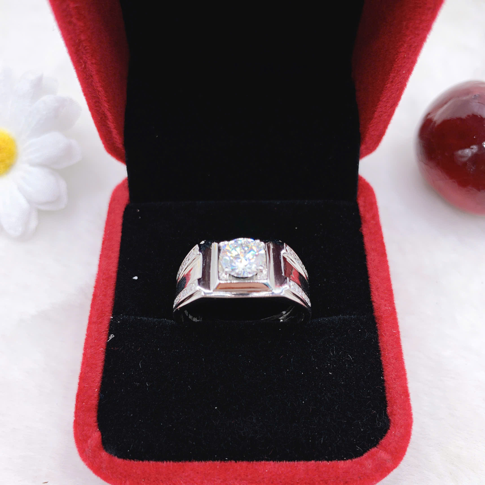 Nhẫn nam Moissanite (D, FL, Ex ) tròn 6.5mm bạc 925-XM002