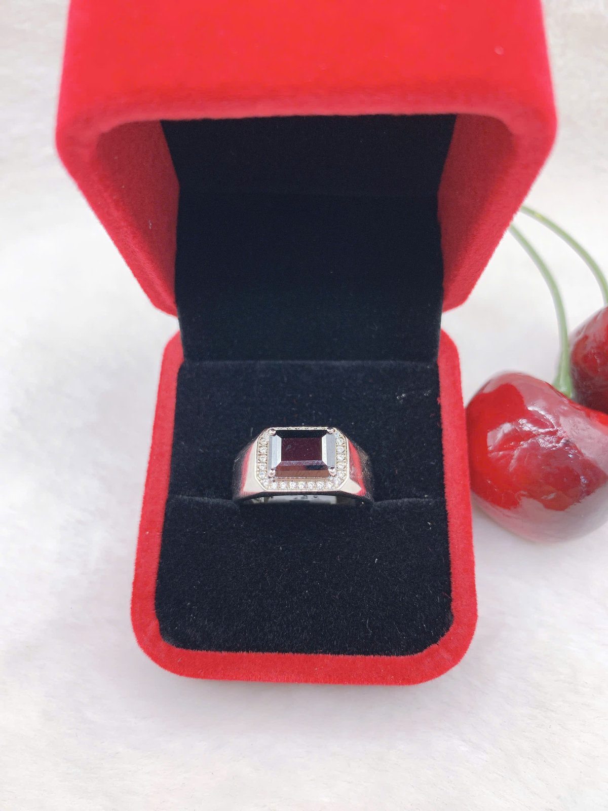  Nhẫn Moissanite (D, FL, Ex ) Emerald 7*9mm bạc 925-MX025