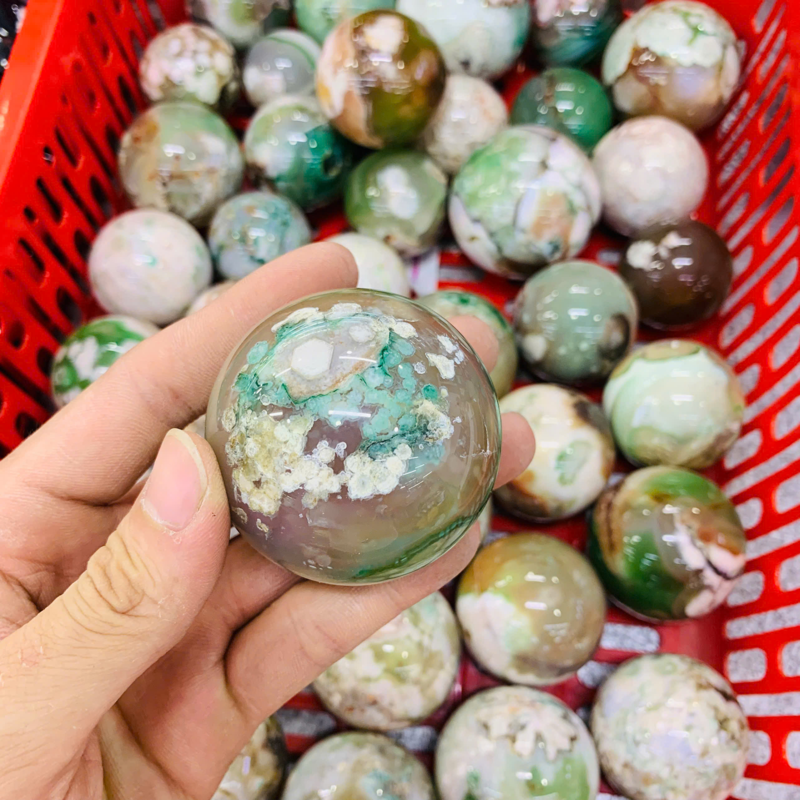 Cầu Mã Não Anh Đào Xanh size 3-5cm ( 1kg )