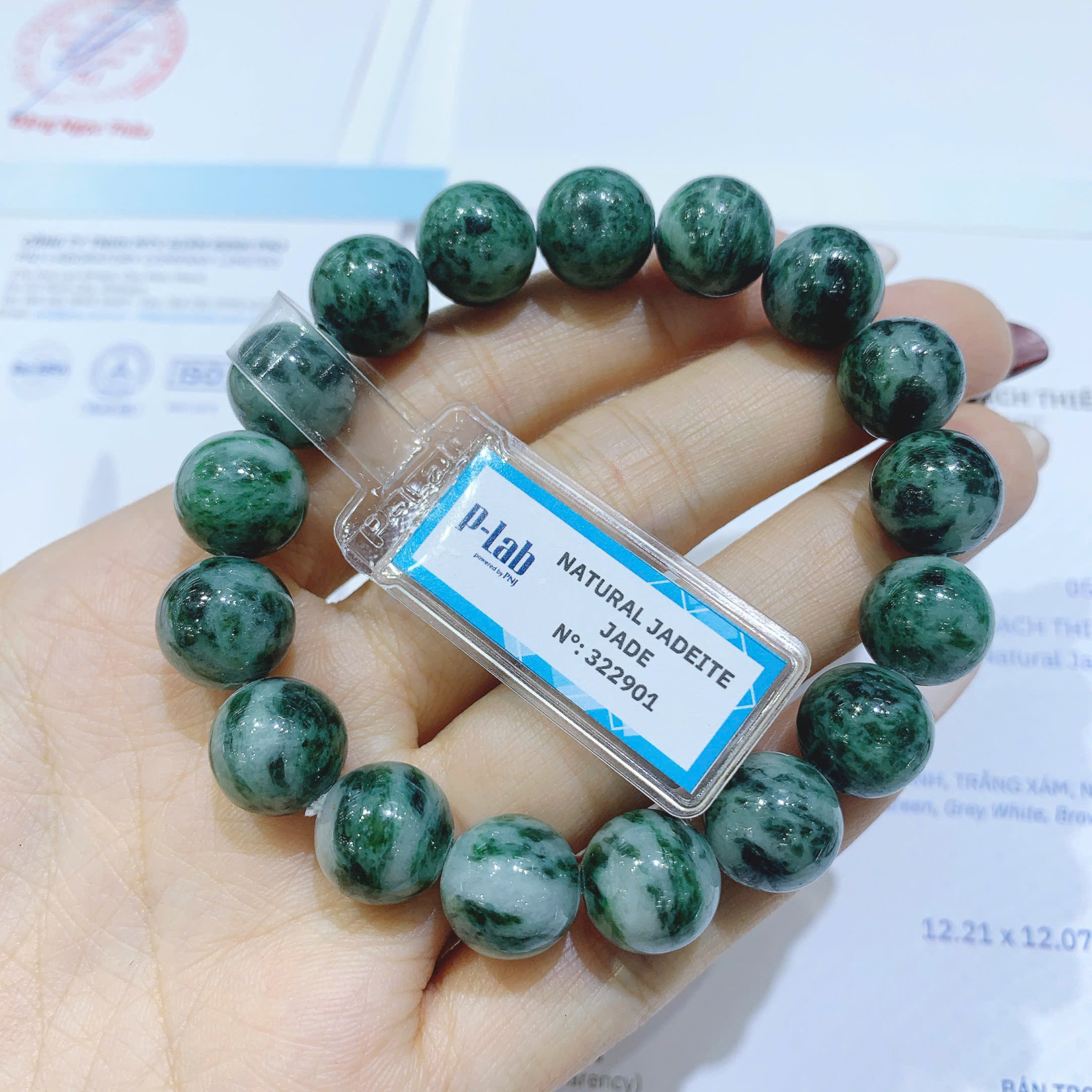 Vòng chuỗi đá cẩm Thạch sơn thuỷ type A size 12mm