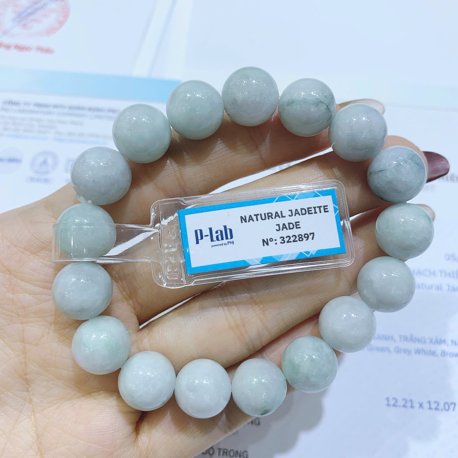 Vòng chuỗi đá cẩm Thạch type A size 12mm