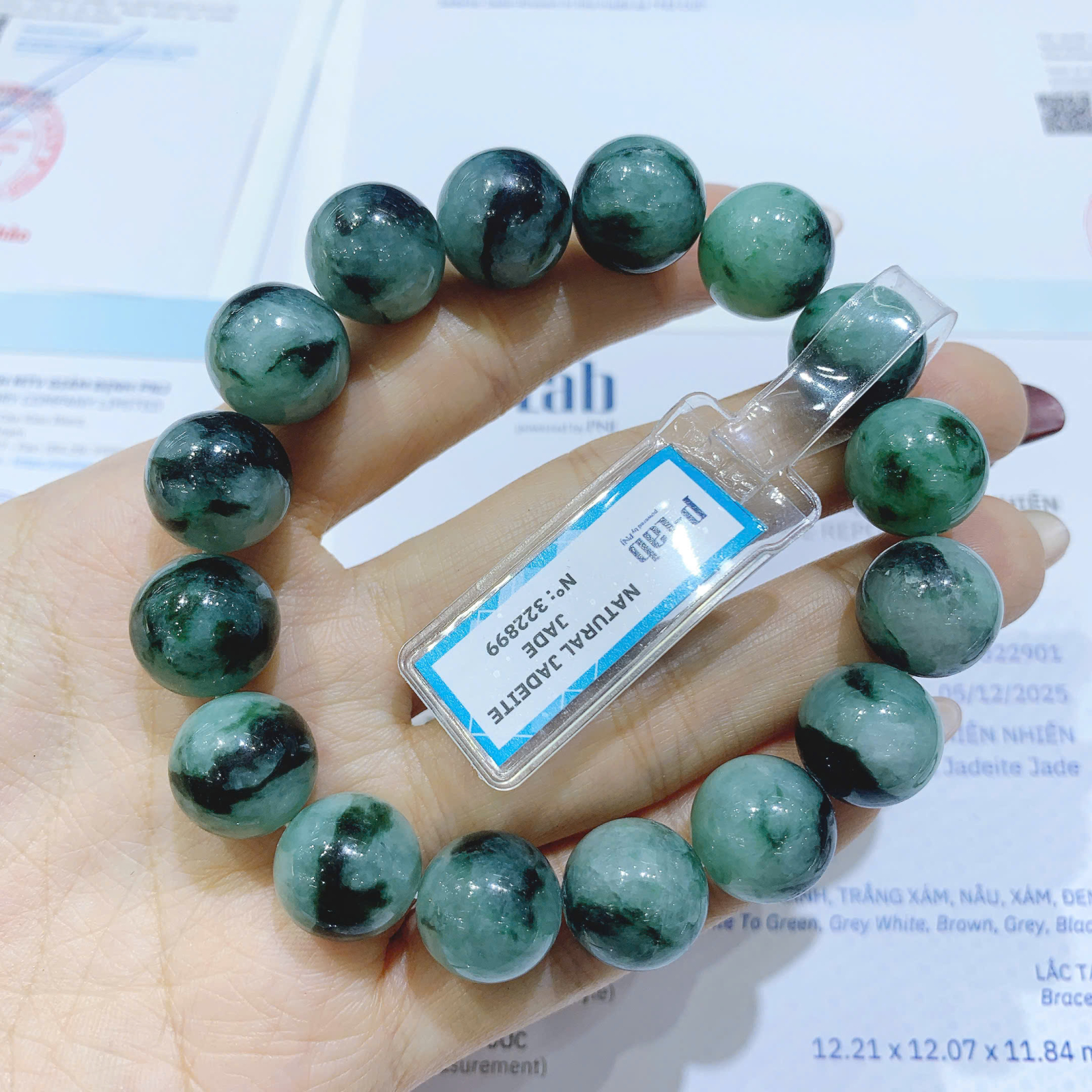 Vòng chuỗi đá cẩm Thạch sơn thuỷ type A size 14mm