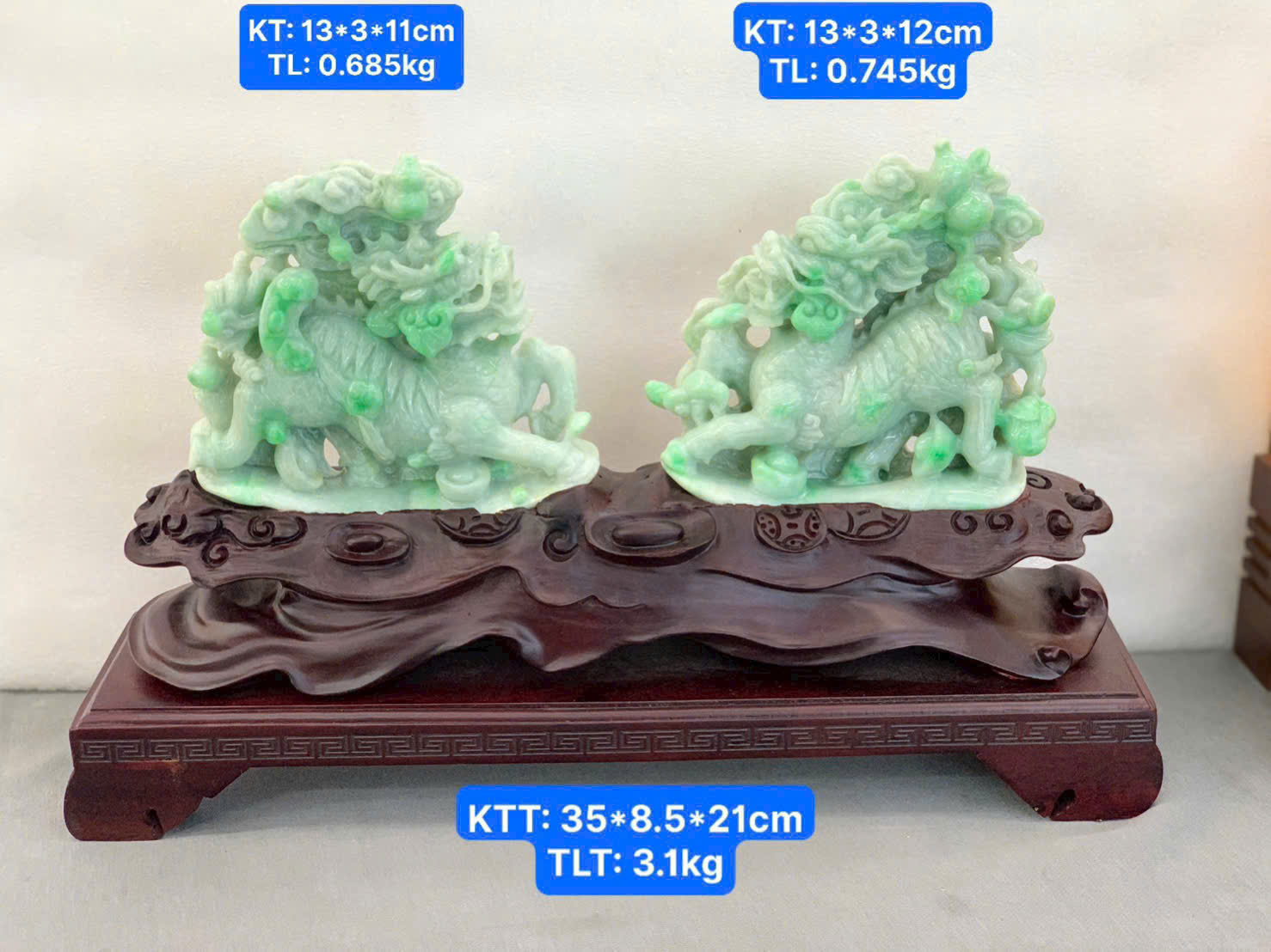 Kỳ Lân Cẩm Thạch A ( KT: 13*3*11cm, 13*3*12cm ) ( KL: 3.1kg )